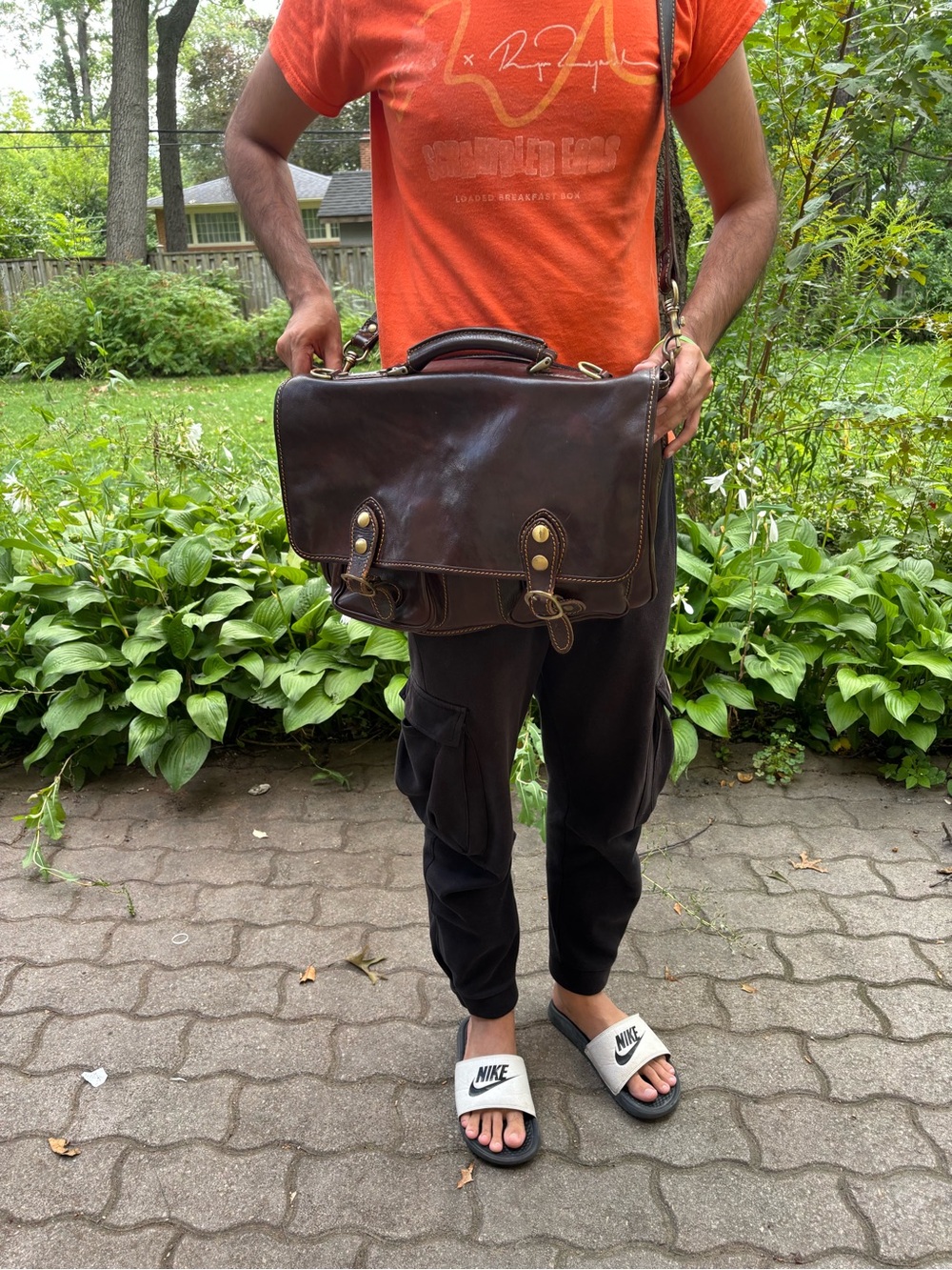 Classic Dark Brown Leather Men's Briefcase Shoulder Bag - Picture 1 of 11